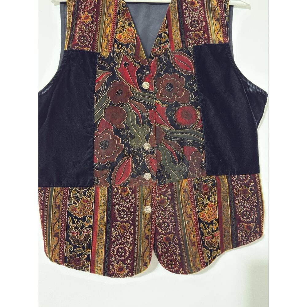 VTG Jaclyn Smith Patchwork Floral Velvet Vest Boho Artsy Grannycore Women’s L - Picture 3 of 12
